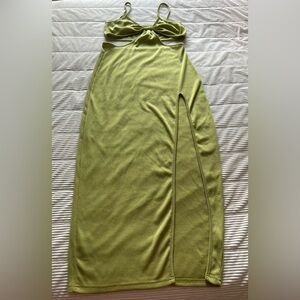 SHEIN Olive Green Ribbed Maxi Dress with Cutout & Side Slit